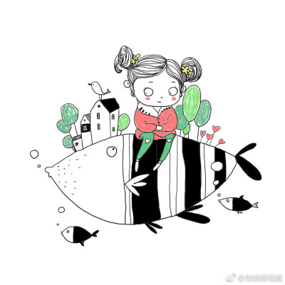 手绘插画森系唯美小清新文艺少女