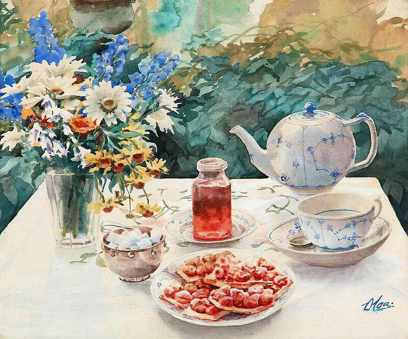 鲜花总是和下午茶最配 [鲜花]
by 俄国皇帝亚历山大三世的女儿女大公奧爾加·亞歷山德羅羅曼諾夫（1882年- 1960年）。她的作品已在俄羅斯，英國，丹麥，瑞典，德國和加拿大展出。大公夫人的畫作常設展覽是在巴勒魯普博物館。