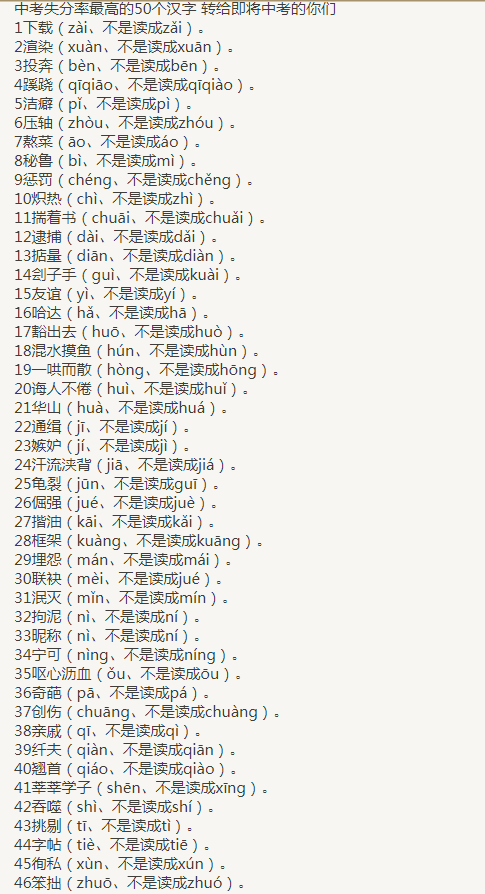 中考失分率最高50个词语