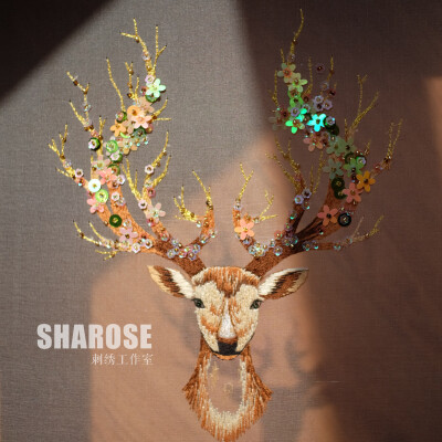 SHAROSE 祝心聆刺绣工作室 原创法式刺绣材料包 《春鹿》含线稿