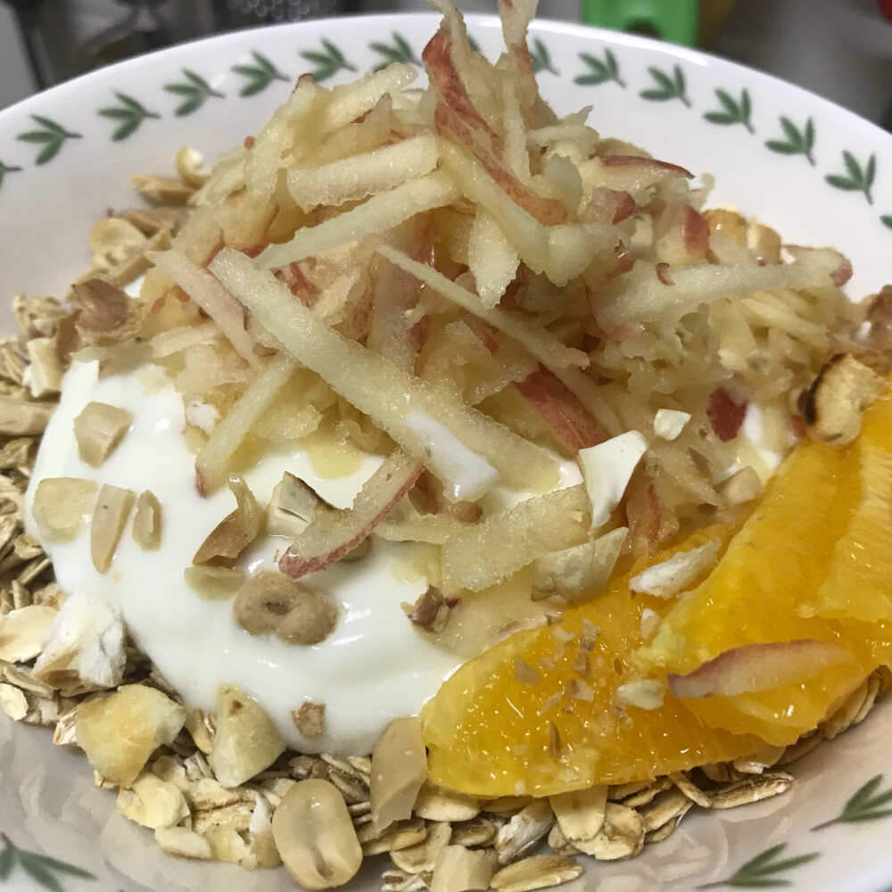 ALL DAY BREAKFAST Oatmeal Grated Apple Mixed Nuts with Yoghurt