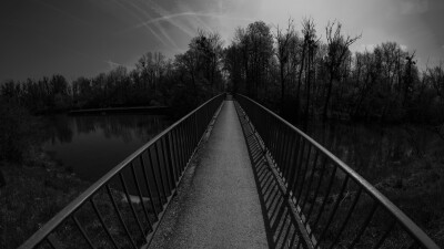 General 6000x3376 nature trees sky bridge monochrome river