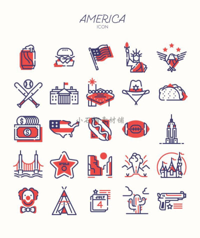 美国旅游自由女神红黑白线稿卡通icon logo矢量设计素材ai437