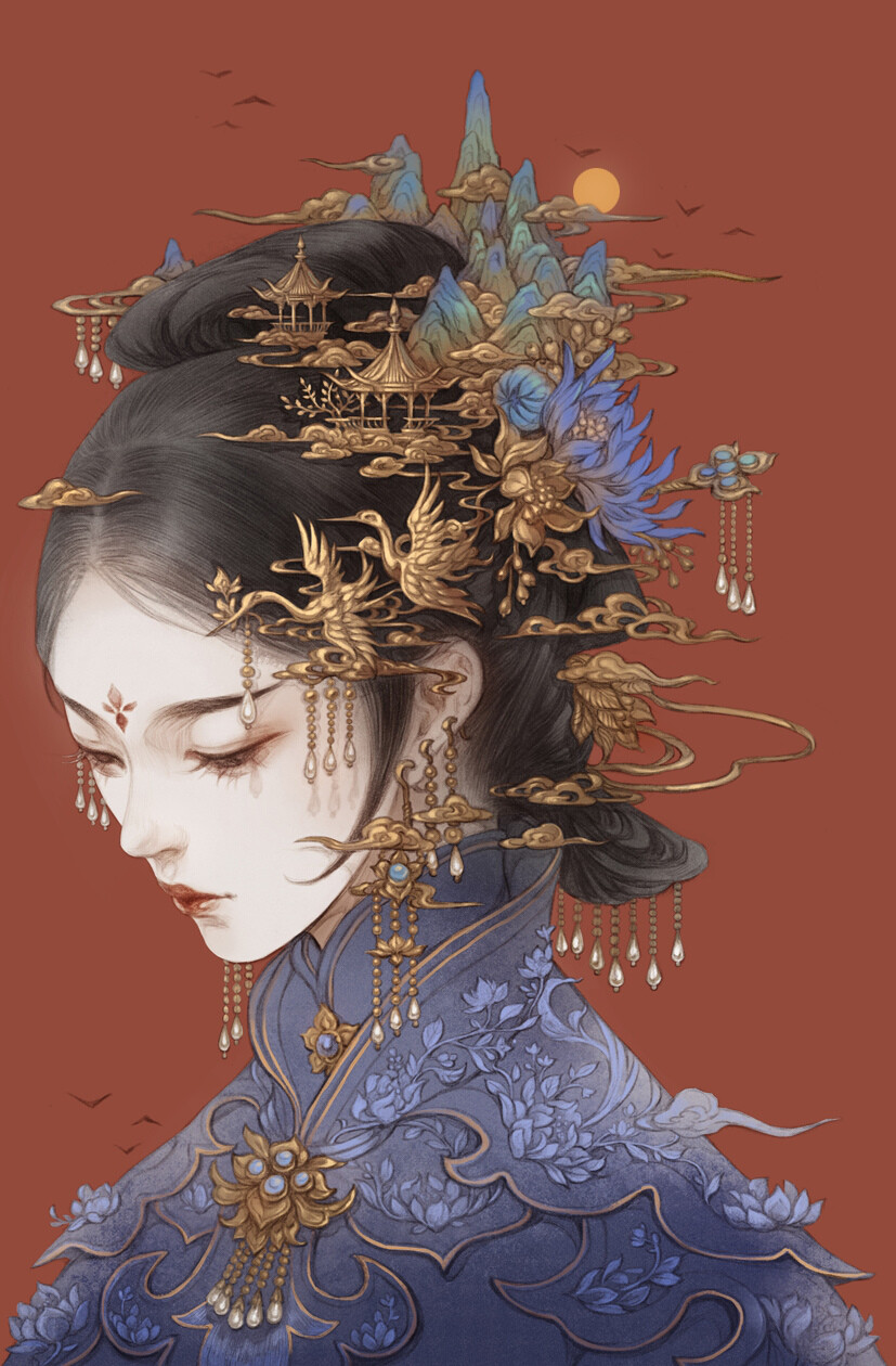 白塔下,梵天素手画,扬尘轻舞琉璃纱;白莲开,净颜照月牙,弱水三千尽繁华.