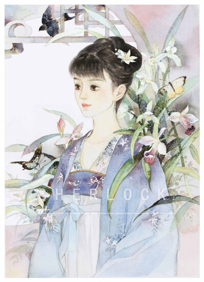 白塔下,梵天素手画,扬尘轻舞琉璃纱;白莲开,净颜照月牙,弱水三千尽繁华.