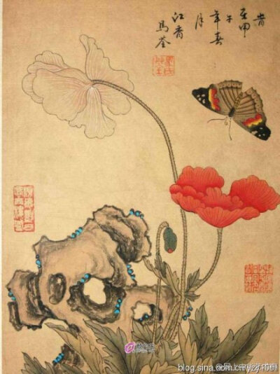 马荃《花卉草虫册十二页》【珍品】，常熟人。字江香。清代女画家。自幼聪慧，妙得家法。工花草，设色雅丽，姿态端庄静逸。绘画师法陆治、沈周，晚年名日高。当时恽冰(恽寿平族曾孙女)以没骨著名，而江香则以钩染为胜…