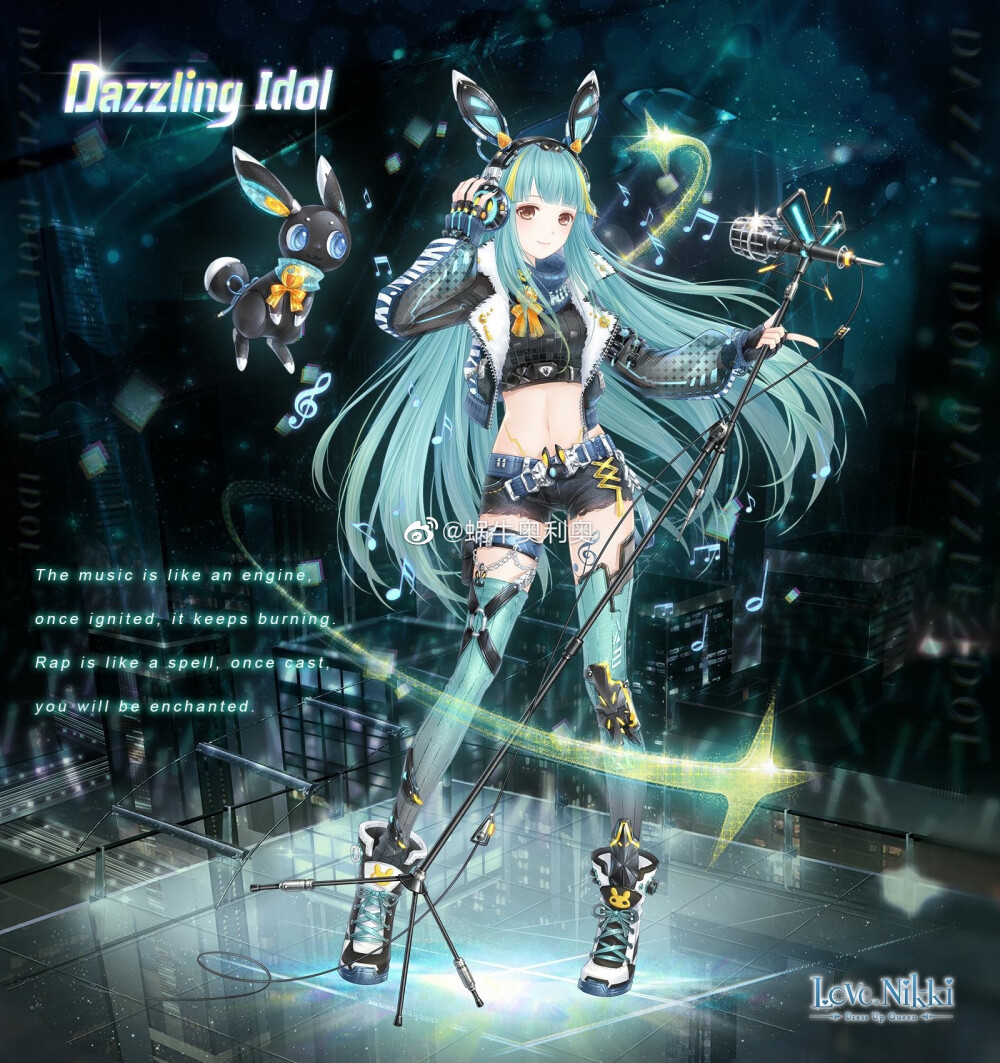 奇迹暖暖美服 首发累充套【Dazzling Idol】单套260 VIP经验（月卡），齐两套360 VIP经验。“音乐像发动机，一旦被点燃，它就会继续燃烧。说唱就像魔咒，一旦被施放，你就会陶醉其中。”“风会带来远方的韵律吗？此刻，是否有人在另一个舞台上唱跳？”