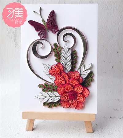 蝶恋花 衍纸画成品 手工折纸 材料包A4 衍纸画教程