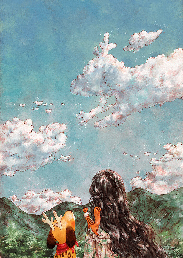 流淌的云彩，想象的乐趣 ~ 来自韩国插画家Aeppol 的「森林女孩日记-2019」系列插画。