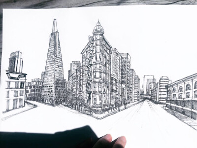 手绘.旧金山街景
