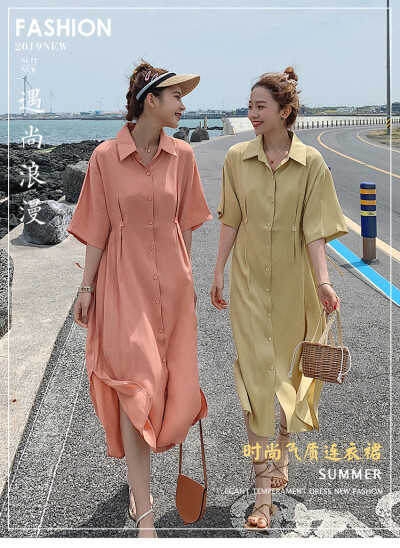 复古chic风设计感收腰连衣裙
款号：JX19XLYQ227
蔷薇粉、淡黄色
S、M、L、XL
