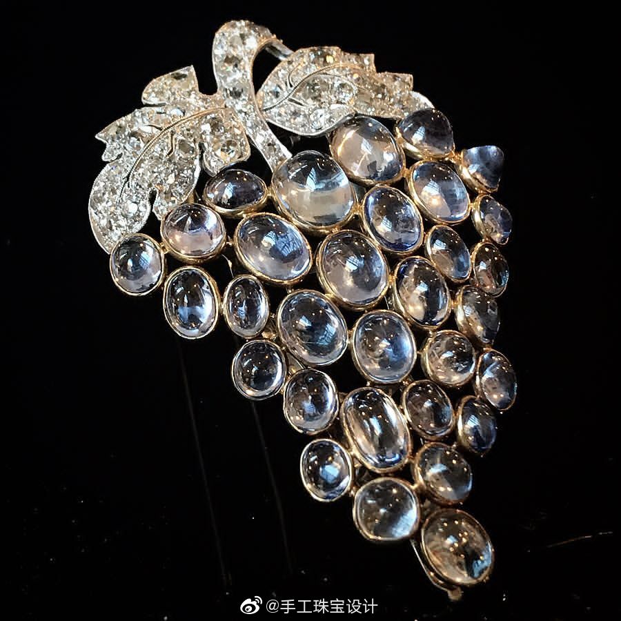 海蓝宝 白钻 葡萄胸针