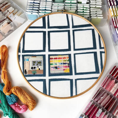  ins：faimyxstitch
faimyxstitch： The third embroidery in Inside and outside collection in process. I’m going to fill all the windows with different people, situations and apartments.
Hope to fi…