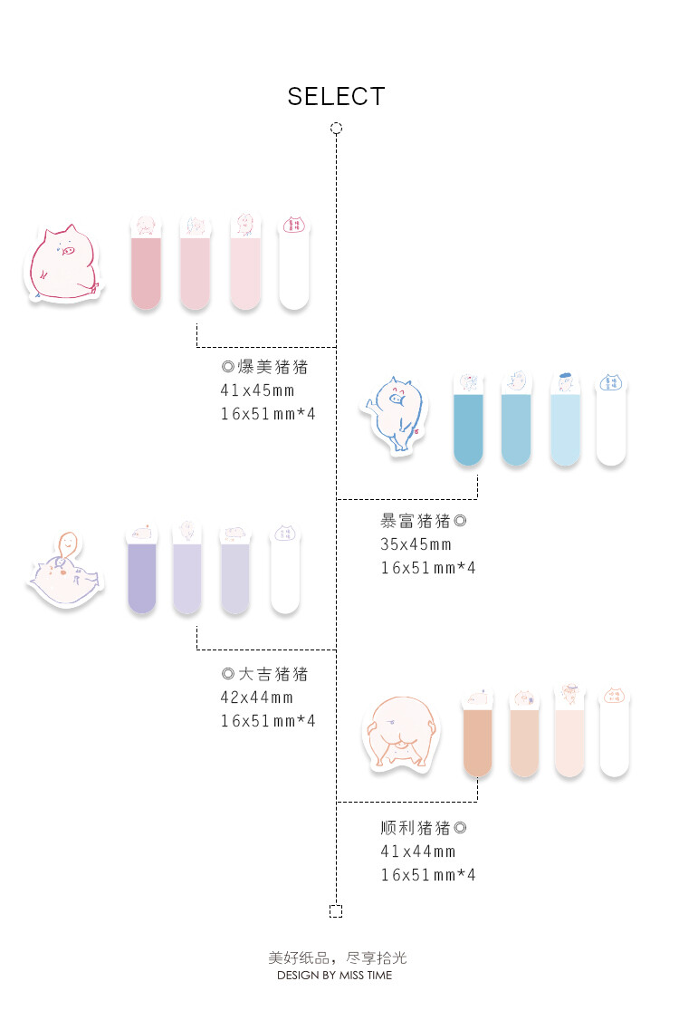 长诗 创意猪猪心愿便利贴卡通可爱留言记事N次贴索引标签贴便条纸