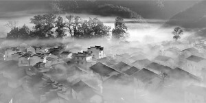 创意一等奖：赵敏---山村秋烟图（组照1） 作者采用中国传统水墨画的手法，来展现中国古建筑的风韵，使东方建筑和东方的审美在此得到了完美的结合。