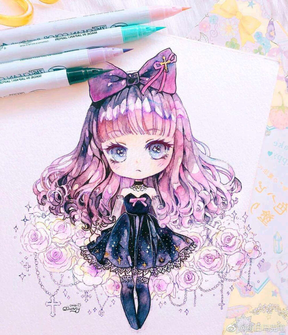 马克笔，手绘卡通人物
画师:Chibi.bunny