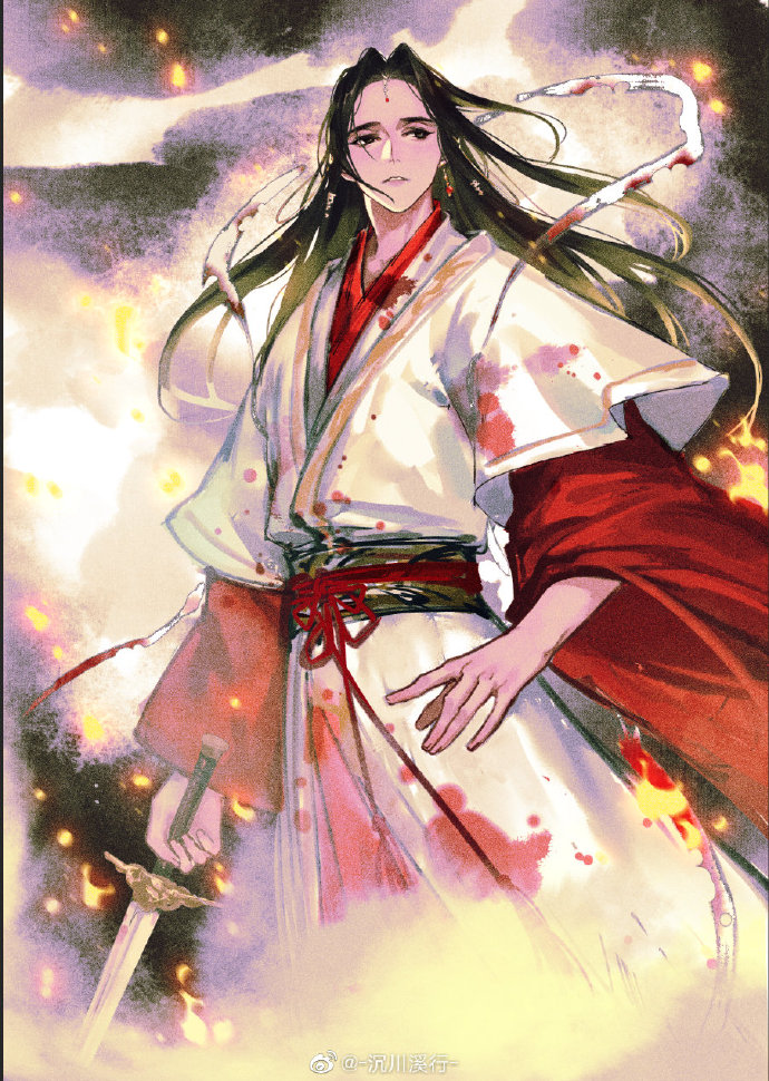 #天官賜福# 紅蓮赤焰 莫問 是鬼還是仙，芳心只一劍如何能救萬千 彼時(shí) 金枝玉葉 斜冠散發(fā)問蒼天 身在無間 心亦在無間——《悅神》 （畫爽了） ????