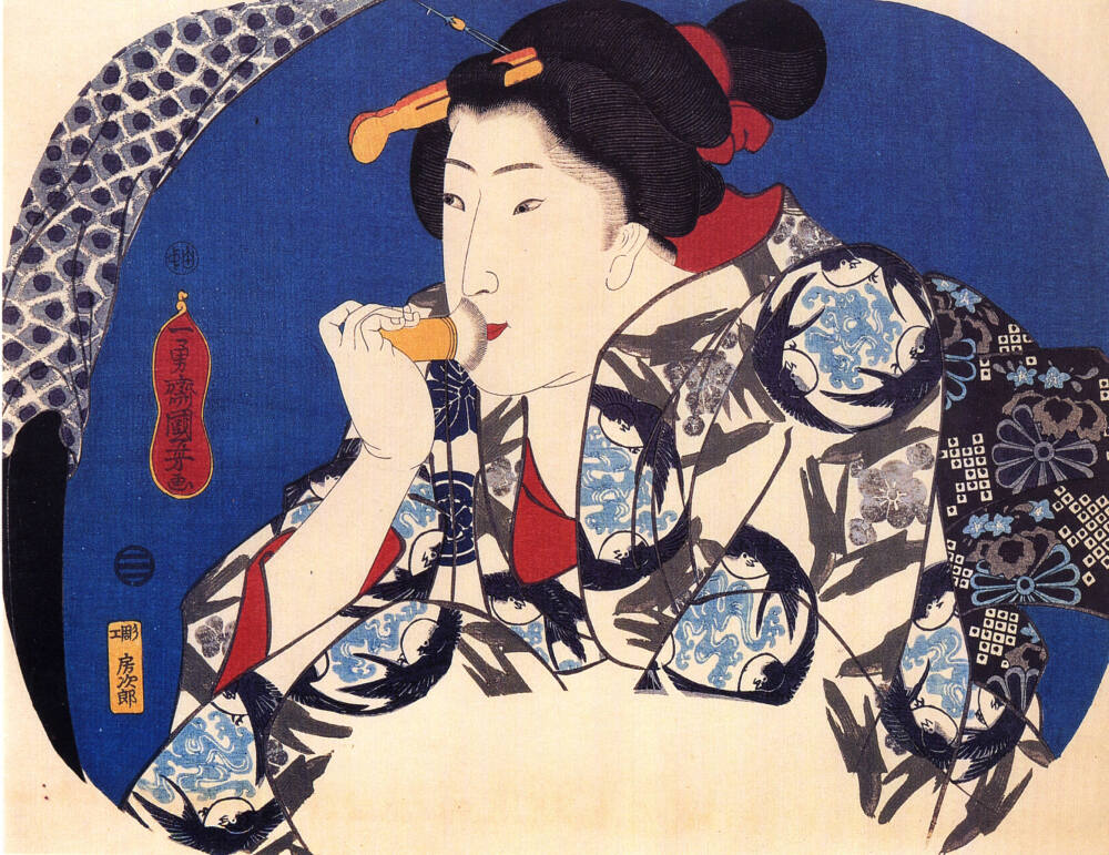 Kuniyoshi，A beauty with a face brush