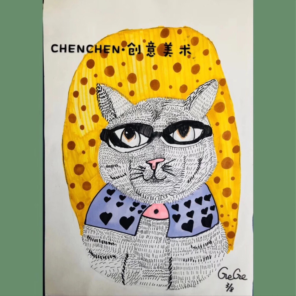 猫咪创意线描儿童画