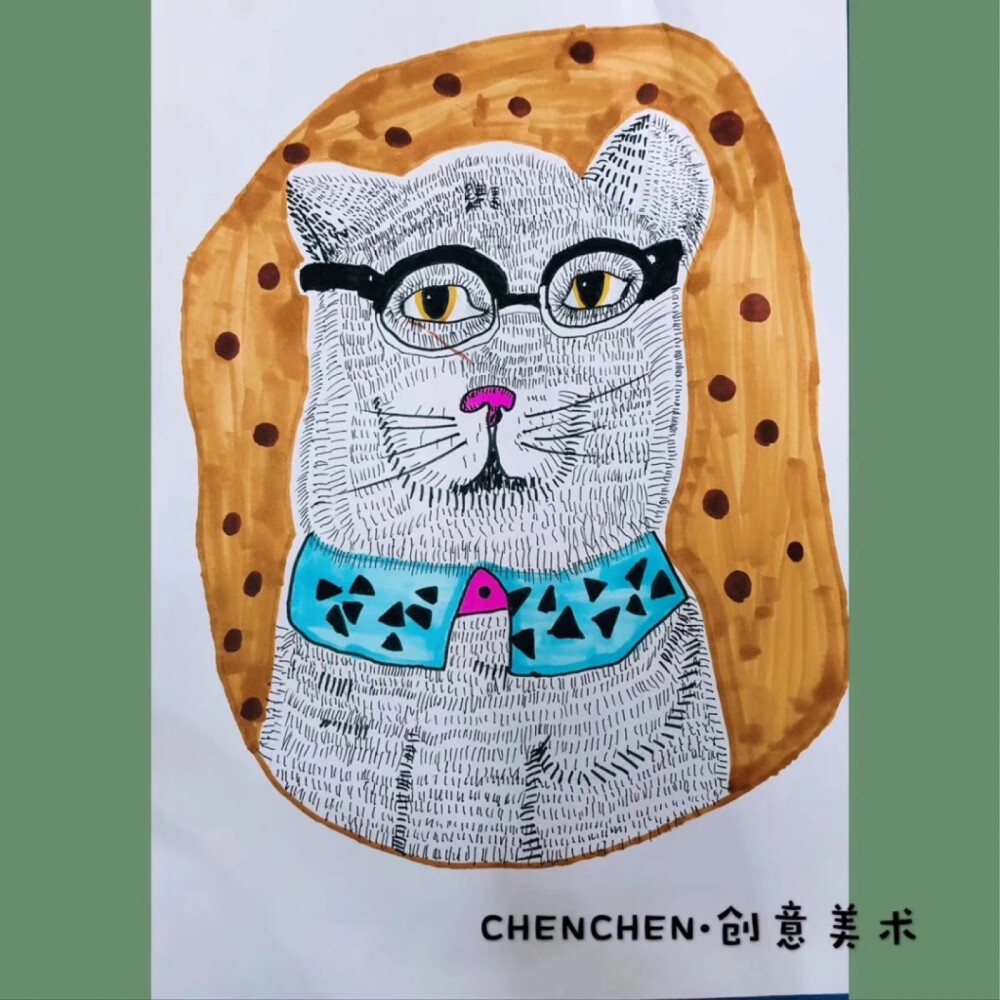 猫咪创意线描儿童画