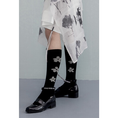 AnnoMundi原创设计长筒袜女春夏季薄新款棉袜黑色花朵长袜百搭