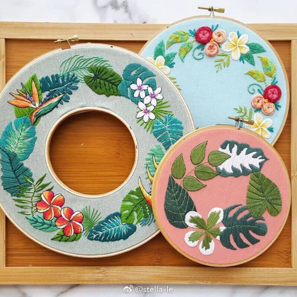 #刺绣植物墙#
一直没尝试的双绣绷系列
ins：nanaste_embroidery ​​​