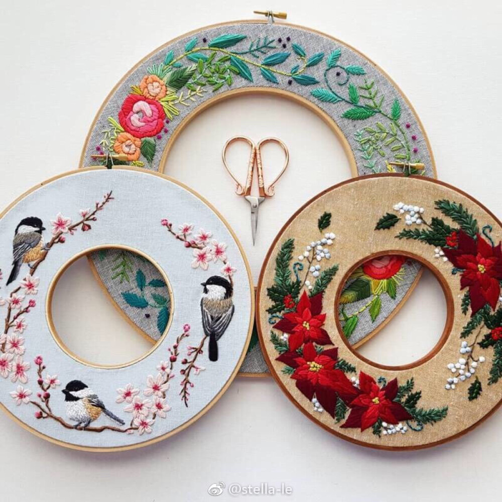 #刺绣植物墙#
一直没尝试的双绣绷系列
ins：nanaste_embroidery ​​​