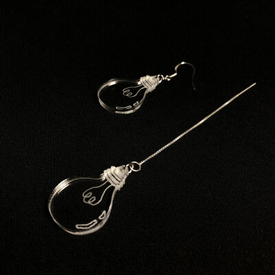 「酒斤手作」可爱小灯泡bulb 亚克力原创设计小众耳环耳饰耳夹