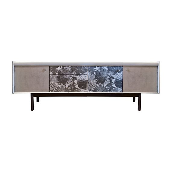 Upcycled 1970 s Retro Grey Sideboard ($710) ❤ liked on Polyvore featuring home, furniture, storage &amp; shelves, sideboards, tables, gray furniture, retro furniture, gray buffet, retro home furniture and grey furniture