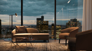 33th Floor : 3D CGI Images created for the penthouse dining area on the 33th floor in Toronto by Cosmoscube studio. Luxury interior design combined with great view.