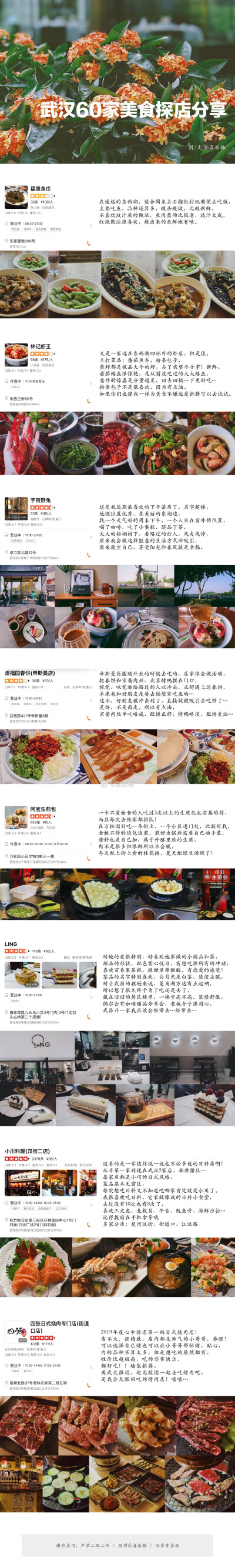 - 武汉60家美食探店分享 -
“美食和风景 可以抵抗全世界所有的悲伤和迷惘”
所以 我既爱美食又爱旅行
所以 我很快乐
一个人要安心吃饭
两个人要用心吃饭
很多人要开心吃饭
武汉美食 故事未完 分享待续 请…