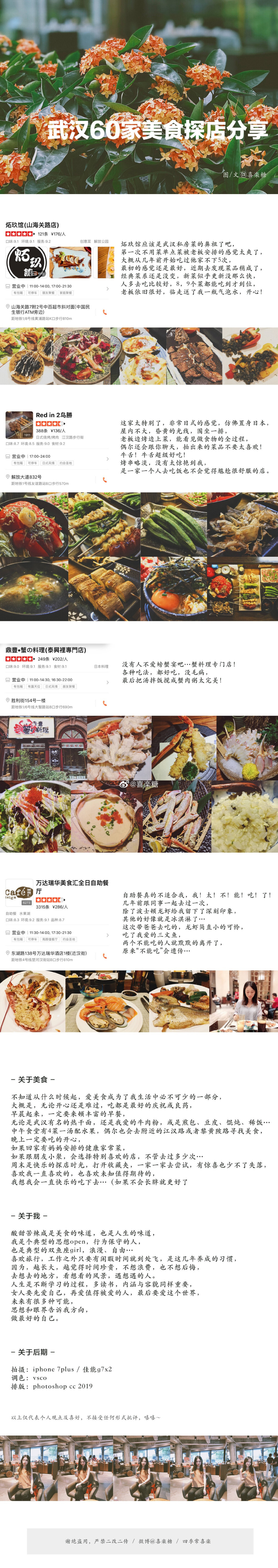 - 武汉60家美食探店分享 -
“美食和风景 可以抵抗全世界所有的悲伤和迷惘”
所以 我既爱美食又爱旅行
所以 我很快乐
一个人要安心吃饭
两个人要用心吃饭
很多人要开心吃饭
武汉美食 故事未完 分享待续 请笑纳~