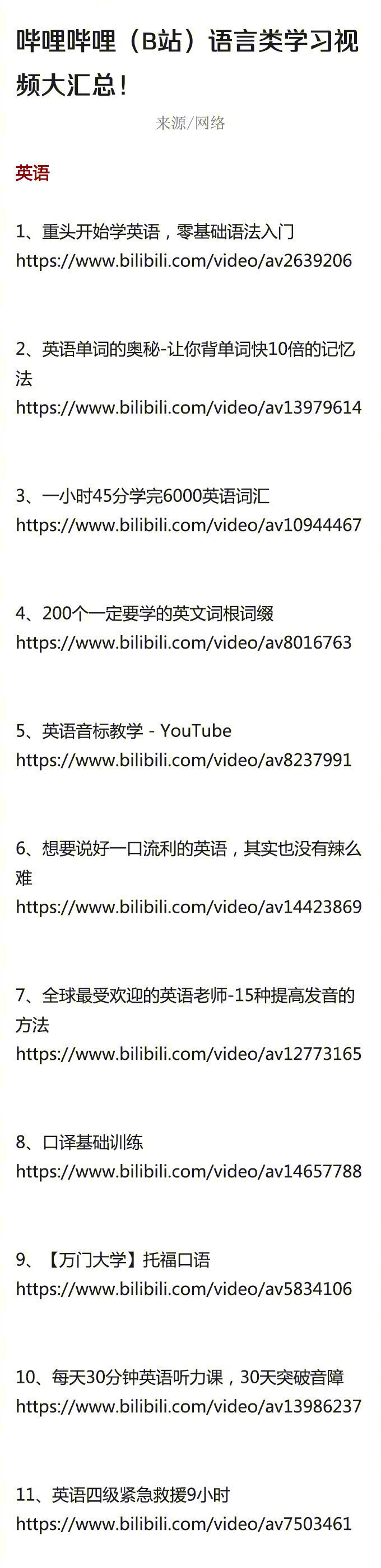 B站语言类学习视频大汇总
想学外语的同学请留存