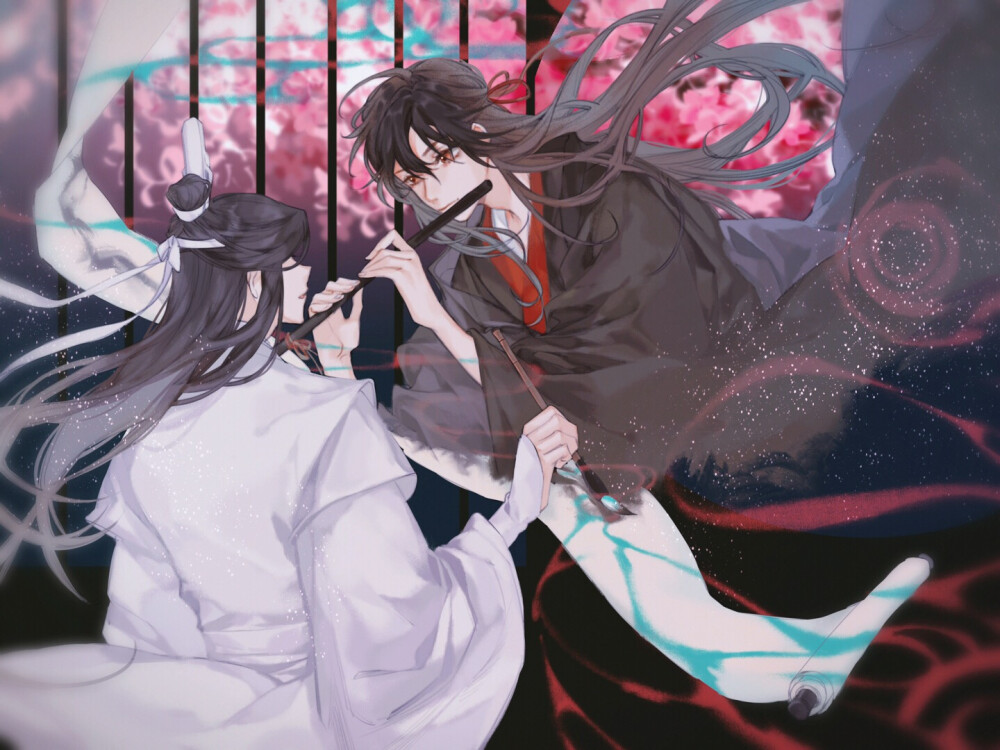 #魔道祖师# 忘羡 我是梦中传彩笔，欲书花叶寄朝云。 画师：朝去如歌