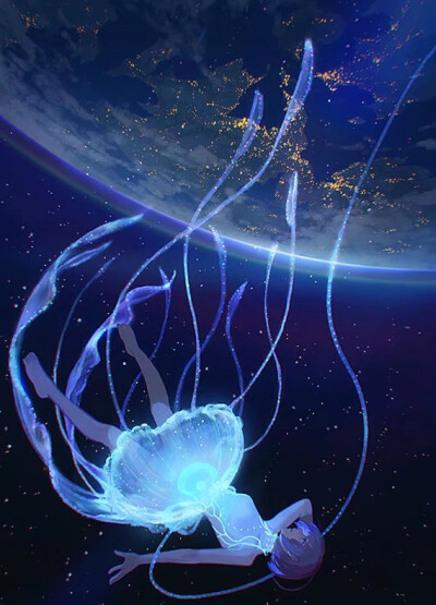 水母 宇宙 地球 创意 蓝
