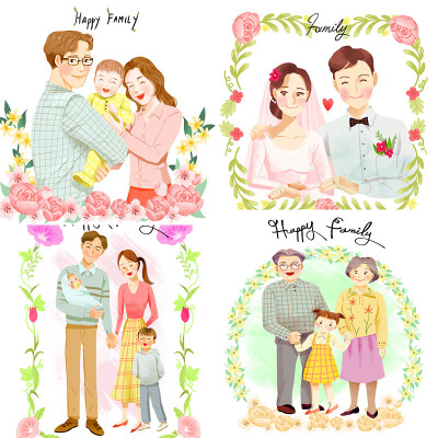 全家福父亲节母亲节夫妻亲子家庭插图插画海报PSD设计素材psd287