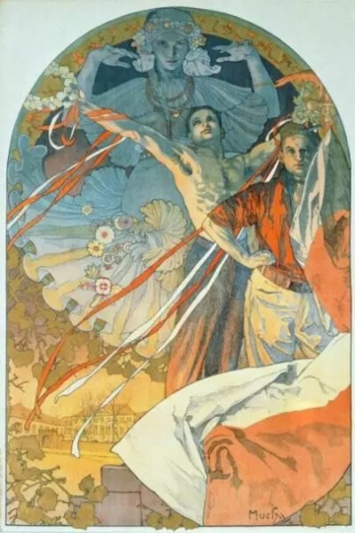 为第八届索科尔节创作的海报
1925年 彩色版画 123 x 82.7厘米
©Mucha Trust 2019