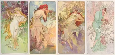 《四季》1896年 彩色石版画103 x 54厘米© Mucha Trust 2019