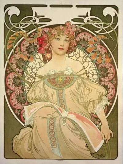 《遐想》
1897年 彩色石版画 72.7 x 55.2厘米
©Mucha Trust 2019
慕夏代表作精选