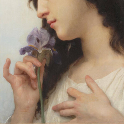 Woman with an Iris, 1895, William-Adolphe Bouguereau (details) 