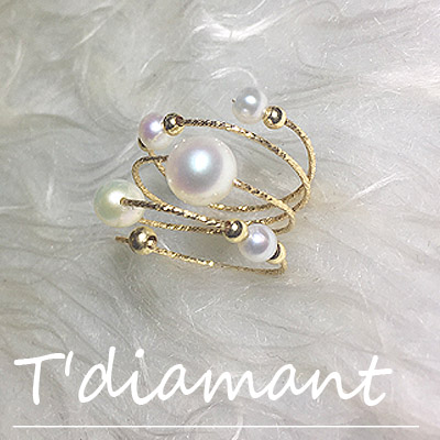 定制 【T'diamant】14k注金不变色弹簧层层天然珍珠日本大牌同款戒指