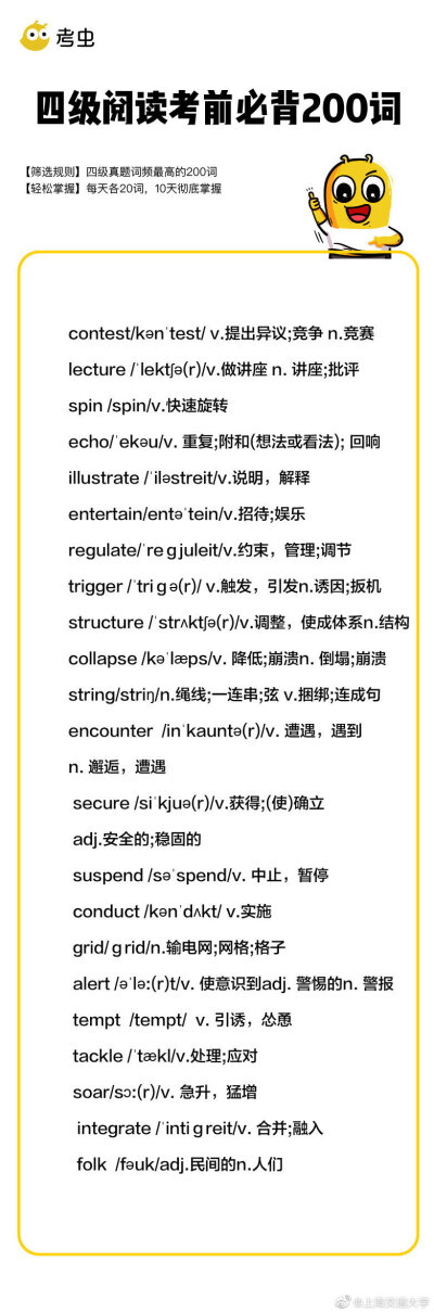 
四级阅读必备两百词，今天你学英语了吗