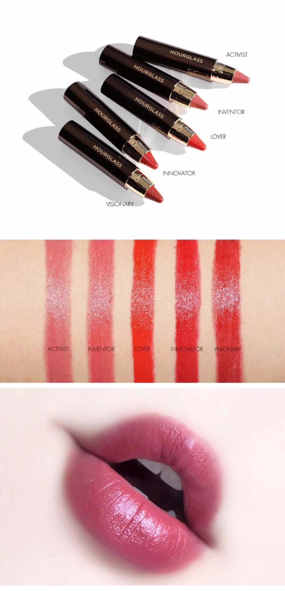 hourglass GIRL lip stylo 系列
价格：￥270
hourglass 最出名的应该就是烟管系列的口红了吧。其实这个系列的唇膏笔也一样非常好用，它是集润唇膏、口红和唇线笔于一体的设计。
含有大量的唇部滋养成分，包括荷荷巴油、牛油树脂等等。而且显色度完全不输一般的口红，一共有15 个色号，分为珊瑚色系/裸色系/玫瑰红色系以及浆果色系。
明星色号也是戚薇用的这支#activist。是一支偏豆沙色系的玫瑰橡皮粉色，不是很提气色但是绝对足够日常。尤其适合素颜或者机关单位工作的姐妹们涂。
对了它的膏体非常软，大家开合盖子的时候一定要小心哦~
