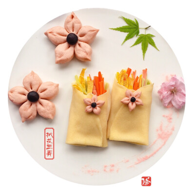 2019.4.14 创意早餐《桃花三弄》
温一壶桃花饮，提一篮桃花包，织一床桃花被。
三弄桃花惹人醉，桃花树下伊人归。