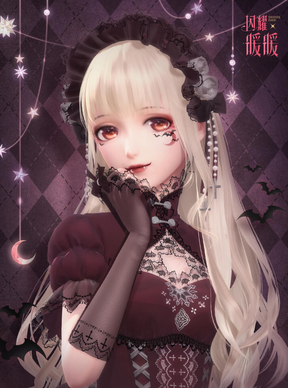 闪耀暖暖官方壁纸
暖暖的吸血鬼妆容～
叮叮，南瓜车已就绪，准备好和暖暖一一起前往万圣节的化装舞会了吗？
暖暖喜欢万圣夜，因为每年的这个时候，都能借着浓重的节日气氛给自己画上超夸张的妆容！今年的暖暖，是魅惑的吸血鬼少女。你呢，会在今夜变成什么鬼怪？