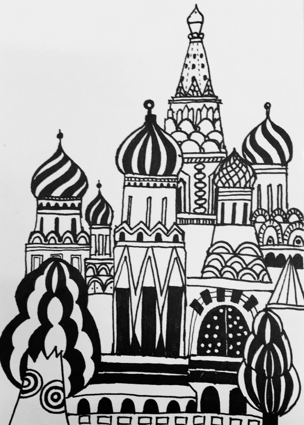 梦幻城堡黑白线描画图片
