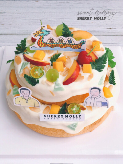 #SHERRY Molly家の下午茶#—『原味爆浆双层cake』VIP订的cake～原来爆浆cake也可以做双层耶 还特别好看呢要求爆浆少一点 小插牌上要写“高颜值” cake上最好有端午节元素～ 嗯哼 画了龙舟小插牌 用巧克力做了粽子的…