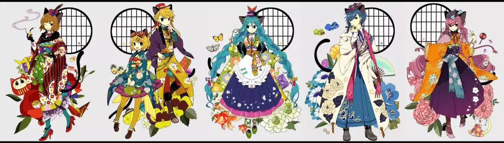 初音，巡音，镜音，画师:秋吉