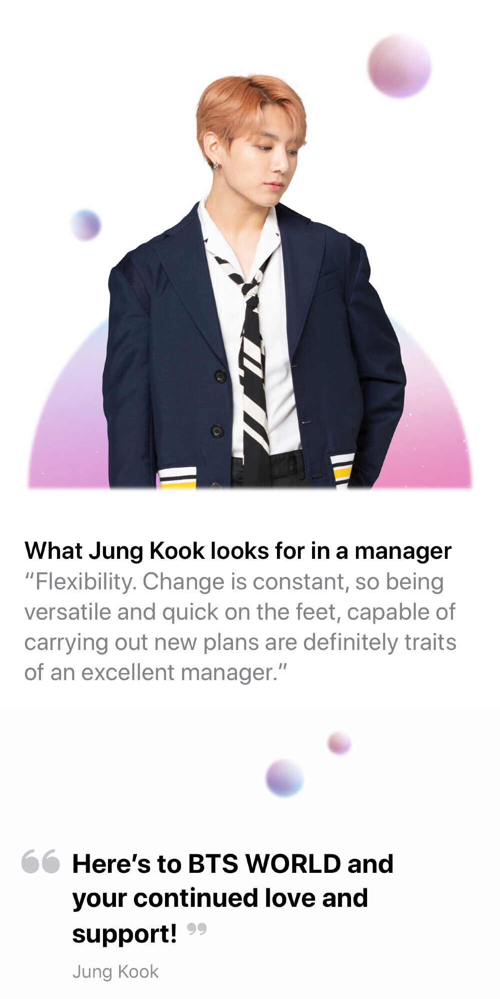 JungKook 田柾国 BTS 防弹少年团 20190608 BTS WORLD Official更新防弹相关:
“[公告]
BTSWORLD在Apple App Store得到介绍啦!
BTSWORLD is introduced in Apple App Store!
"请成为我们的经纪人吧!"
"Will you be our manager?"
#BTSWORLD? #BTSWORLD
#事前登录 #Pre_Register_Now”