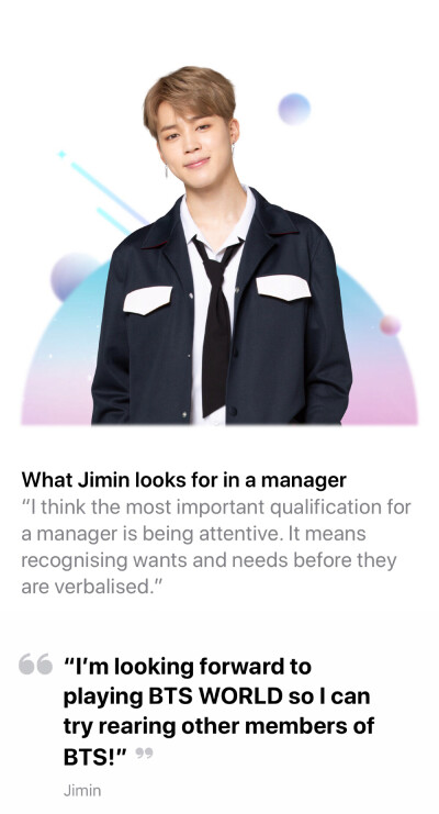 Jimin 朴智旻 BTS 防弹少年团 20190608 BTS WORLD Official更新防弹相关:
“[公告]
BTSWORLD在Apple App Store得到介绍啦!
BTSWORLD is introduced in Apple App Store!
"请成为我们的经纪人吧!"
"Will you be our …